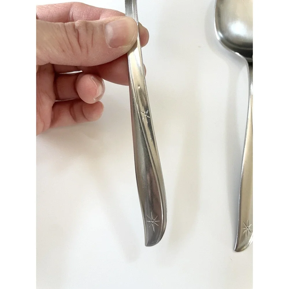 Oneida Community Twin Star Serving Spoons Set of 2 Atomic MCM Silverware